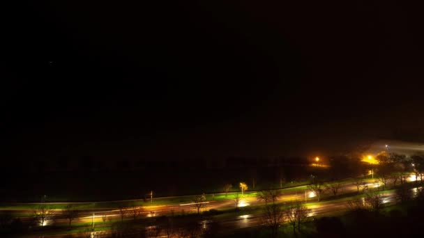 Timelapse Vehicle Traffic Light Trails Busy Lake Shore Drive Night — Stock Video