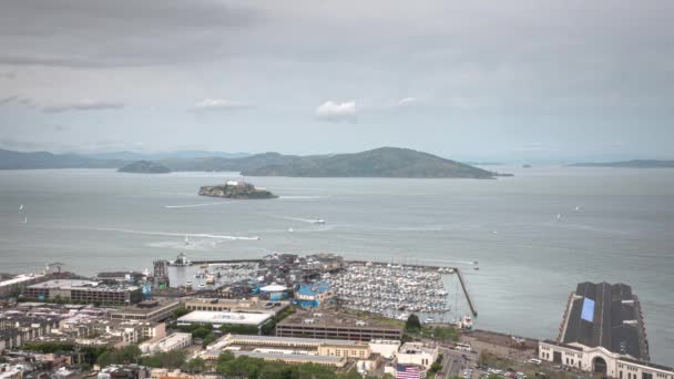 Aerial Timelapse Boats Ferries Ships Sailboats Navigating San Francisco Bay — Stock Video