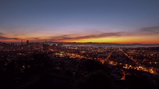 Hermosa Ciudad San Francisco California Aéreo Rosa Naranja Amarillo Azul — Vídeos de Stock