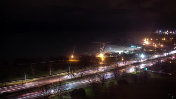 Światło Szlaku Timelapse Ruchu Lake Shore Drive Nocy Reflektorów Tylnych — Wideo stockowe