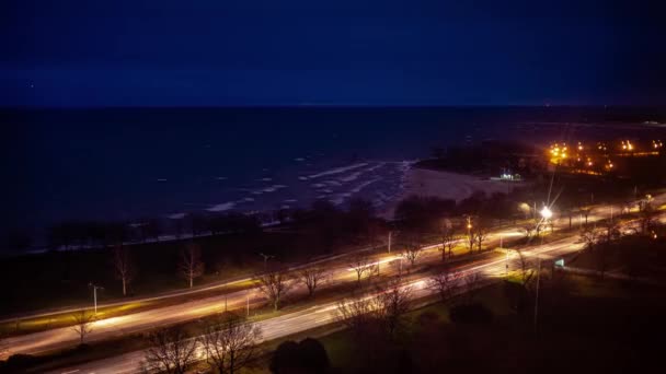 Lätt Spår Tid Förflutit Trafik Längs Lake Shore Drive Chicago — Stockvideo