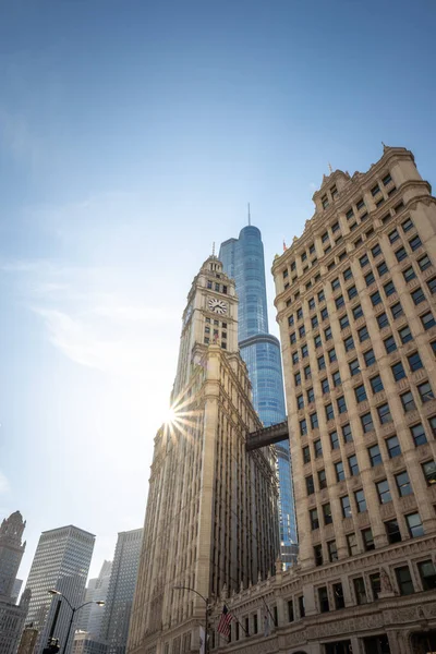 Чикаго Штат Иллинойс Марта 2020 Года Башни Wrigley Building Одетые — стоковое фото