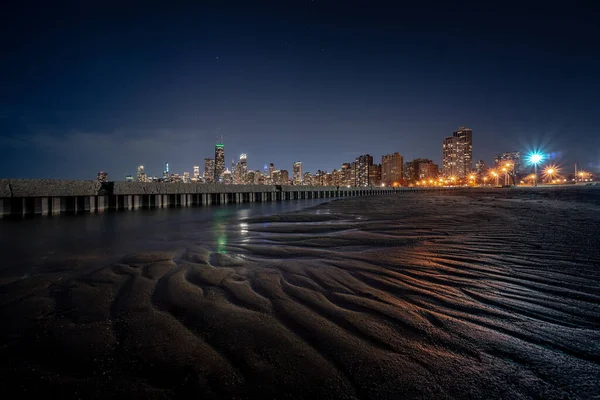 Incroyable Paysage Urbain Intéressant Magnifique Chicago Skyline Nuit Avec Magnifiques — Photo