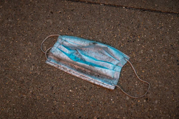Close Lost Discarded Dropped Blue Single Worn Dirty Wet Face — Stock Photo, Image