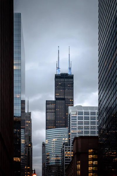Chicago Abril 2020 Torre Willis Antiguamente Torre Sears Exhibe Agujas —  Fotos de Stock