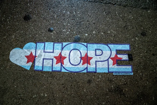 Chicago April 22Nd 2020 Blue Red White Hope Sign Heart — Stock Photo, Image