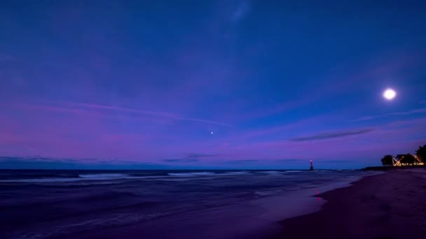 Beautiful Pink Purple Blue Cloud Sky Sunset Moon Night Sky — Stock Video