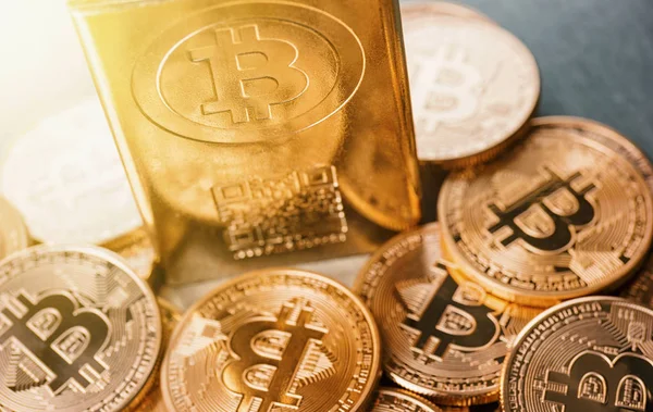 Bitcoins - new digital cryptocurrency — Stock Photo, Image