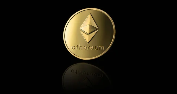 Golden ethereum coin on black background — Stock Photo, Image