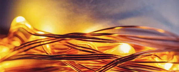 Close-up of LED Lights on a Copper Wire String — Stock Photo, Image