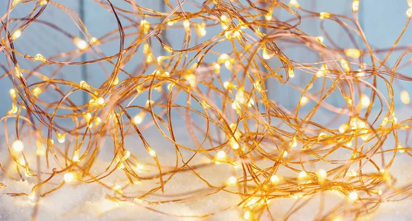 クリスマス銅ワイヤの文字列の Led ライトの背景 — ストック写真