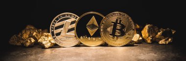 cryptocurrencys Ethereum, Bitcoin, Litecoin ve altın Höyük - 