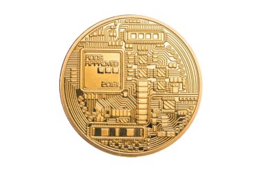Beyaz arka plan üzerinde izole altın bitcoin arka