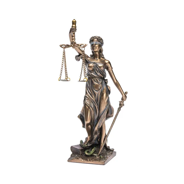 Posąg sprawiedliwości - Iustitia lub Iustitia na białym tle na whi — Zdjęcie stockowe