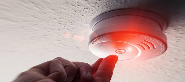 Testing Domestic Home Smoke Alarm detector — Stock Photo, Image