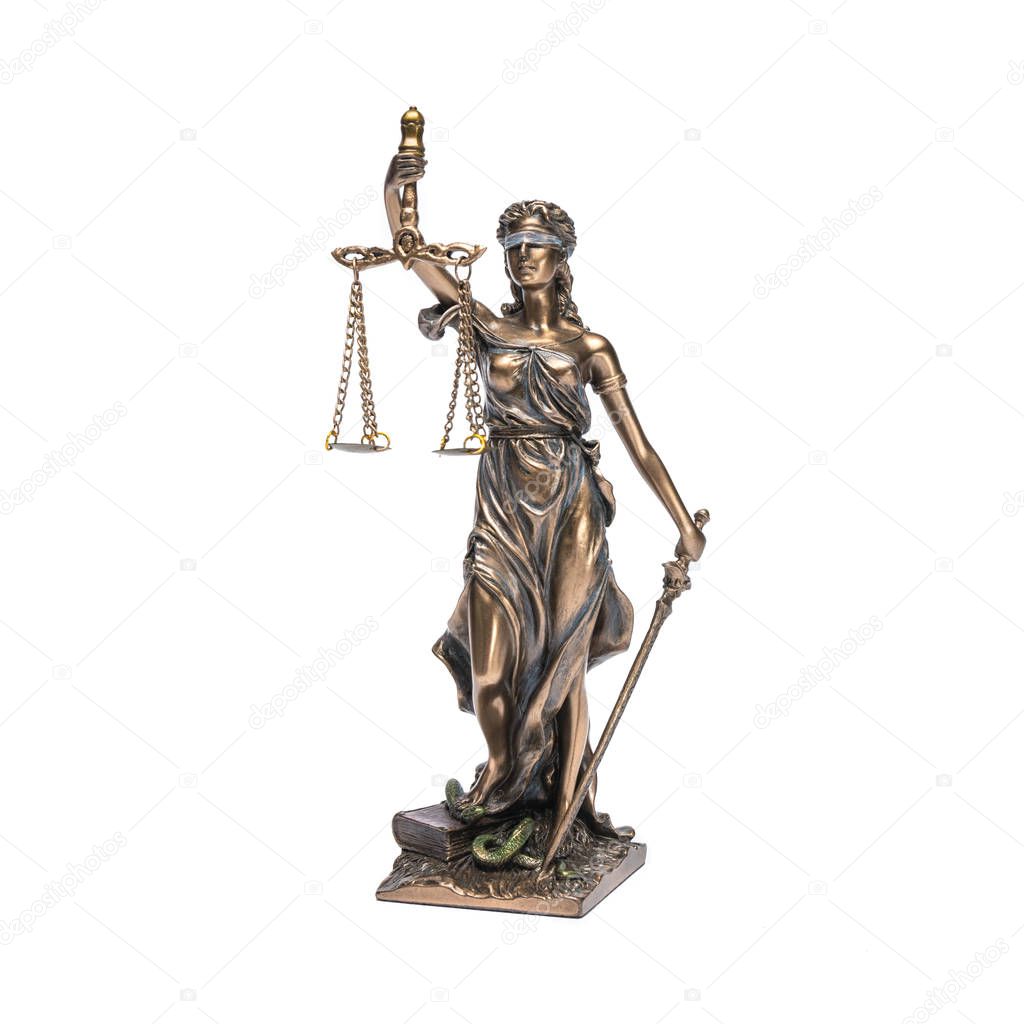 The Statue of Justice - lady justice or Iustitia isolated on whi