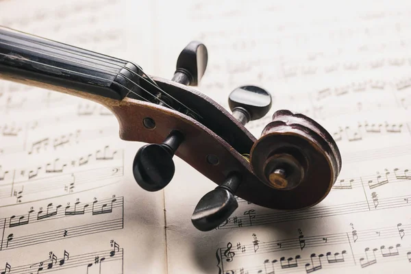 Testa di violino classica su note — Foto Stock