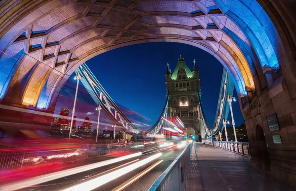 View Tower Bridge Night Light Trails London Ideal Websites Magazines — Stock Photo, Image