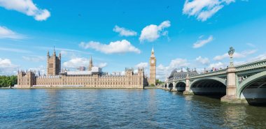 view of  the Houses of Parliament and Big Ben at the thames river in london. ideal for websites and magazines layouts clipart