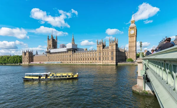 Uitzicht Houses Parliament Big Ben Theems Met Schip Londen Ideaal — Stockfoto
