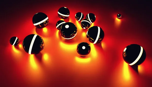 Glowing Spheres Random Position Light Effect Dark Futuristic Background Rendering — Stock Photo, Image