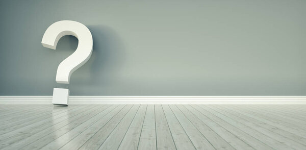 big question mark on wall,  including Copy space, FAQ concept image - 3D Rendering