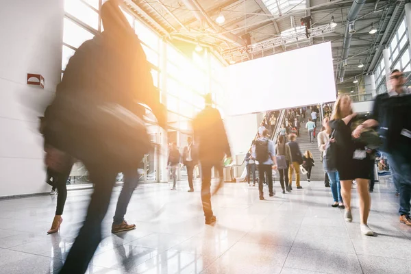 Anonymous Blurred People Trade Show Including Copy Space Banner — Stock Photo, Image