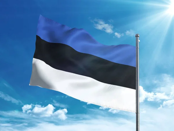 Drapeau estonien agitant dans le ciel bleu — Photo