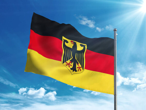 German flag waving in the blue sky — Stock Photo, Image