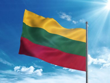 Litvanya bayrak mavi gökyüzünde sallayarak