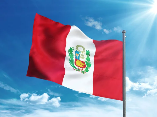 Peruvian flag waving in the blue sky — Stock Photo, Image