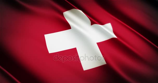 Zwitserland realistische nationale vlag naadloze looping wuivende animatie — Stockvideo