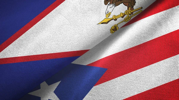 Amerikanische Samoa und Puerto Rico zwei Flaggen Textiltuch, Textur — Stockfoto