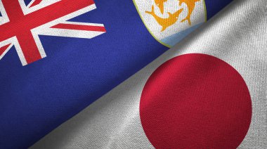 Anguilla ve Japonya iki bayraklı kumaş, kumaş dokusu