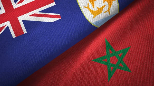 Anguilla en Marokko twee vlaggen textiel doek, stof textuur — Stockfoto
