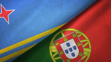 Aruba ve Portekiz iki bayrak tekstil kumaşı, kumaş dokusu