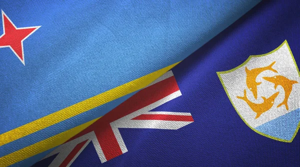 Aruba i Anguilla dwie flagi tkaniny tekstylne, tekstura tkaniny — Zdjęcie stockowe