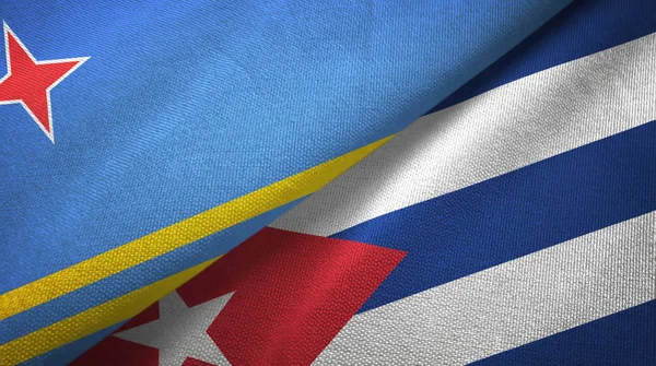 Aruba e Cuba duas bandeiras de pano têxtil, textura de tecido — Fotografia de Stock