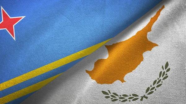 Aruba y Chipre dos banderas tela textil, textura de la tela — Foto de Stock