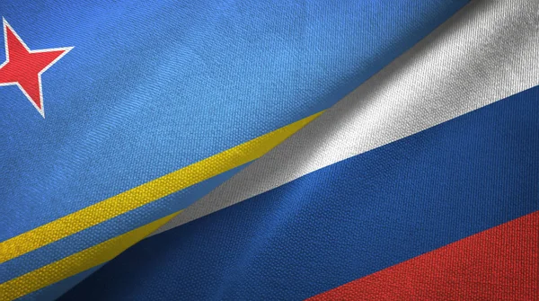 Aruba y Rusia dos banderas tela textil, textura de la tela — Foto de Stock