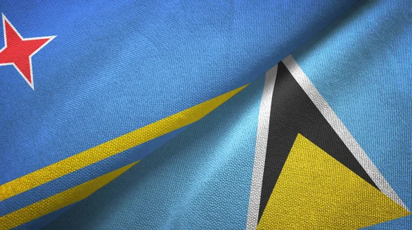 Aruba és Saint Lucia két zászlós textilszövet, szövet textúra — Stock Fotó