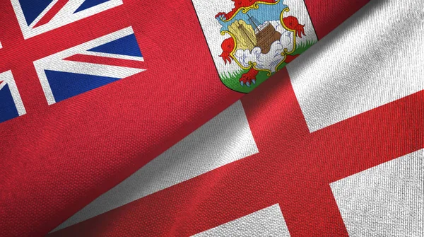 Bermuda och England två flaggor textil duk, textur — Stockfoto