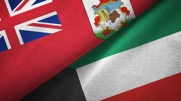 Bermudas y Kuwait dos banderas tela textil, textura de la tela — Foto de Stock