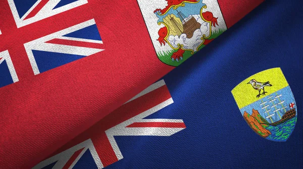 Bermudas y Santa Helena dos banderas tela textil, textura de la tela — Foto de Stock