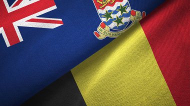 Cayman Adaları ve Belçika iki bayrak tekstil kumaşı, kumaş dokusu 