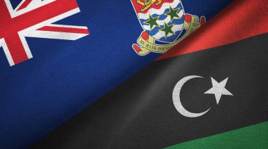 Cayman Adaları ve Libya iki bayrak tekstil kumaşı, kumaş dokusu