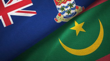 Cayman Adaları ve Moritanya iki bayrak tekstil kumaşı, kumaş dokusu