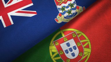 Cayman Adaları ve Portekiz iki bayrak tekstil kumaşı, kumaş dokusu