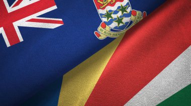 Cayman Adaları ve Seyşeller iki bayraklı tekstil kumaşı, kumaş dokusu