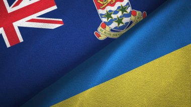Cayman Adaları ve Ukrayna iki bayrak tekstil kumaşı, kumaş dokusu